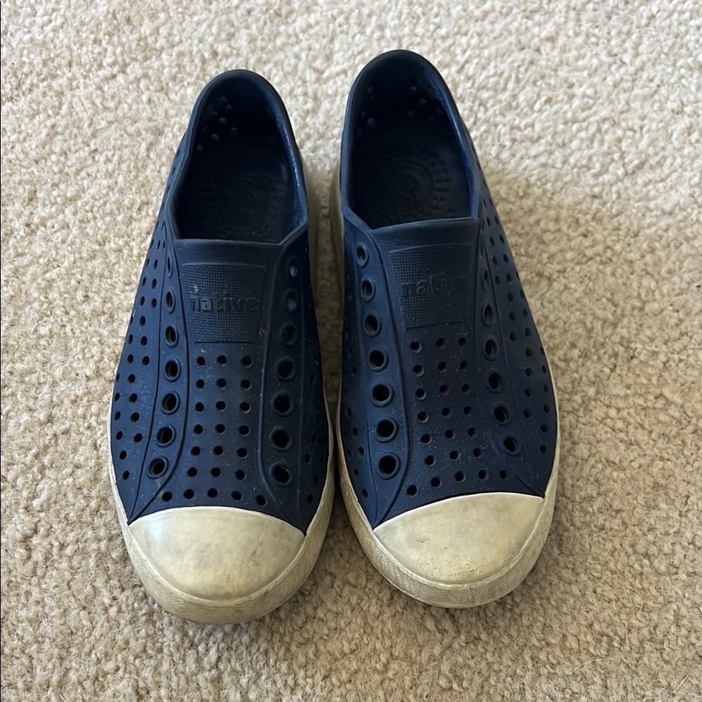 Navy Slip-On Shoes with White Toe